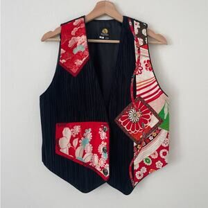 Vintage Anne Namba Designs Honolulu Hawaii Asian Silk Vest Sz M Pleated Button